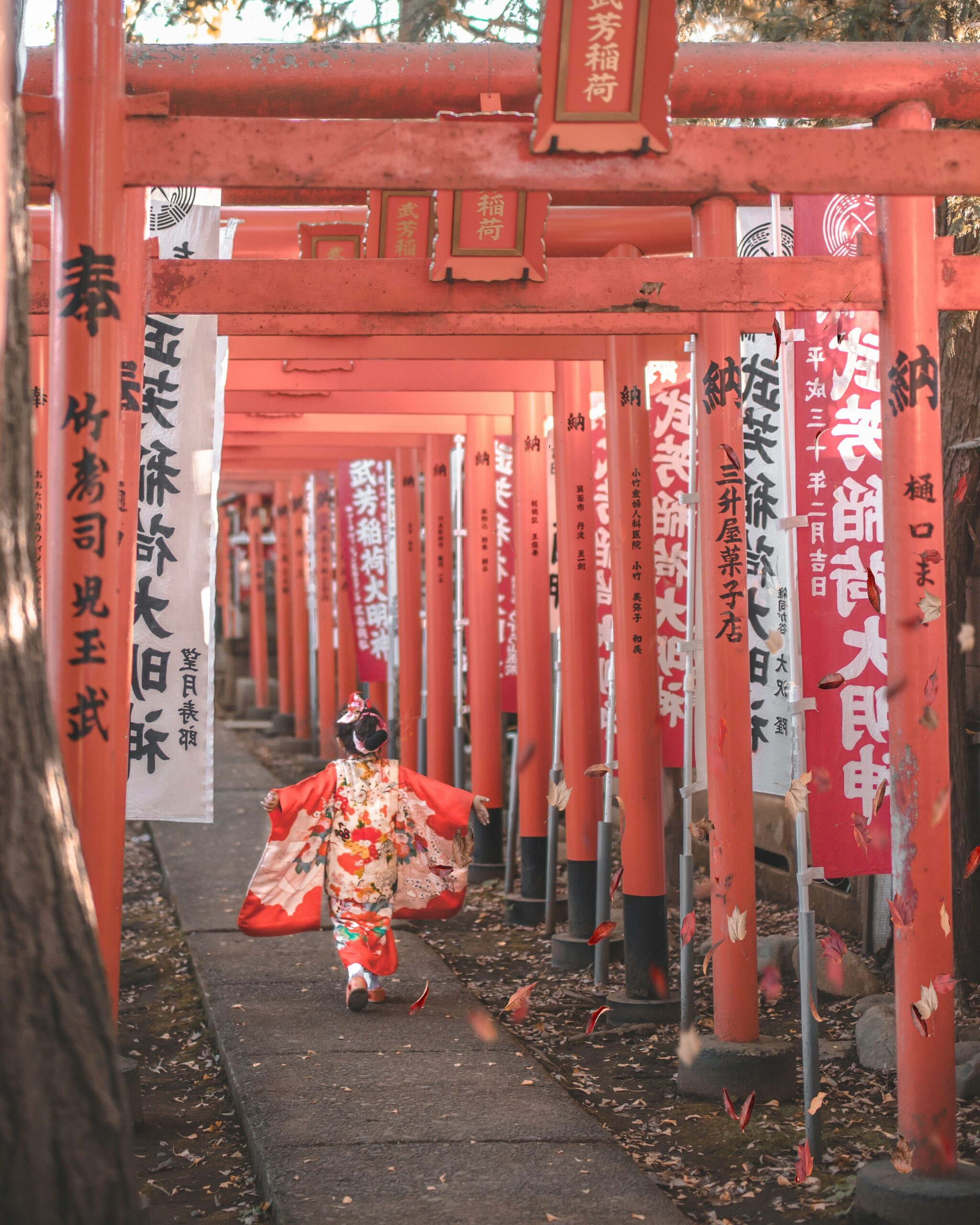 Elegant museum display of historical samurai and nobleman kimonos in glass cases with professional lighting showing preservation of traditional garments with visitors admiring the collection in modern museum setting with traditional Japanese aesthetic elements