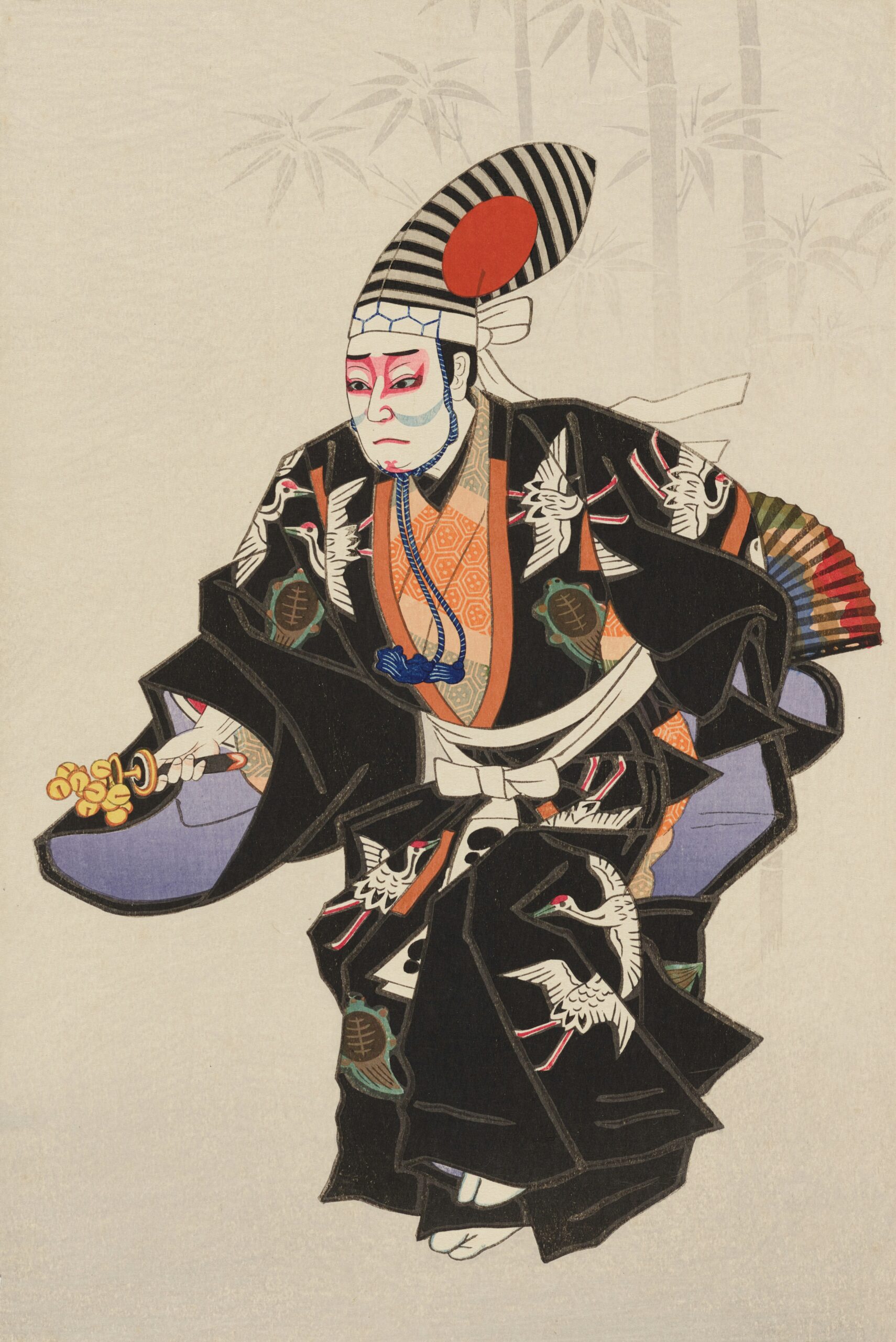Historical illustration of a samurai wearing a subdued kimono with traditional geometric patterns, representing the understated elegance and social status of the warrior class during the Edo period