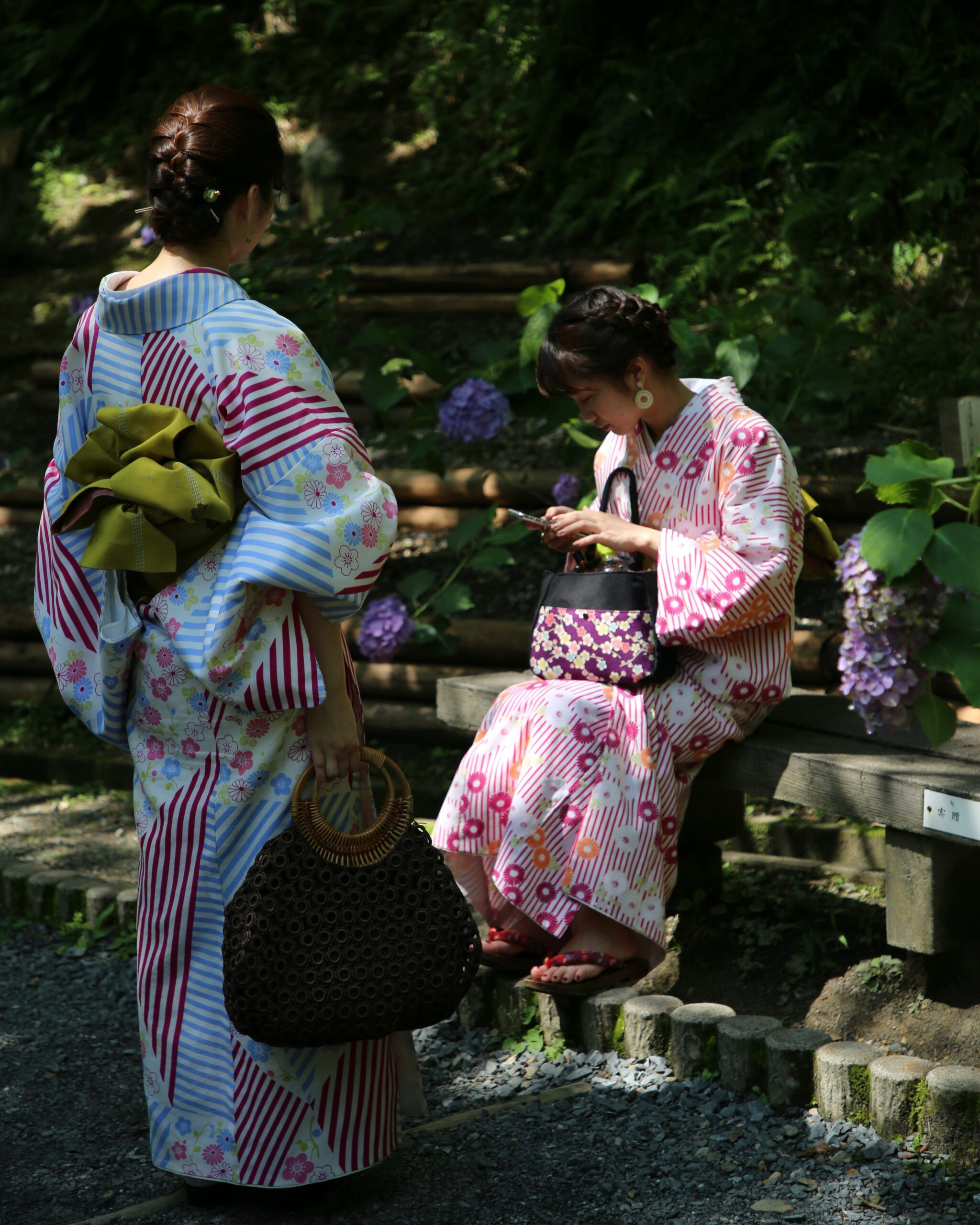 Professional kimono photoshoot during cherry blossom season in Kyoto with pink sakura flowers creating romantic cultural photography backdrop