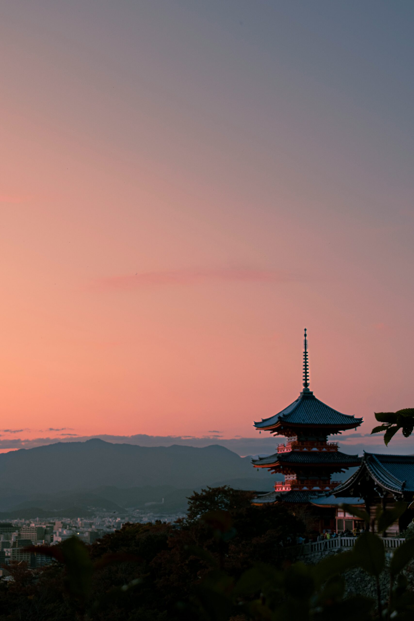 Kiyomizu-dera temple in Kyoto at sunrise with golden hour lighting ideal for kimono photography location