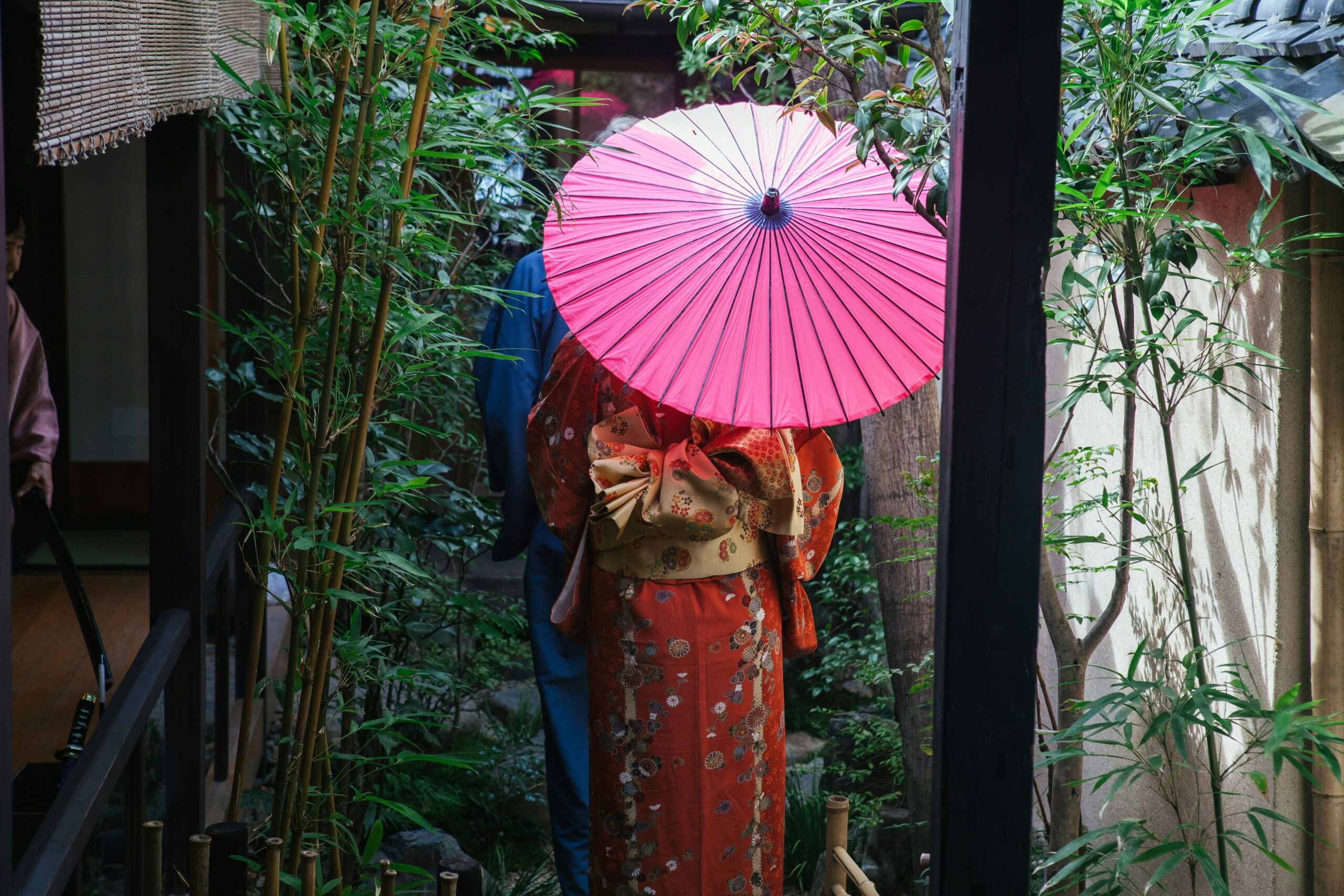 Breathtaking Kyoto Botanical Garden in autumn with brilliant red and orange maple leaves creating stunning natural canopy